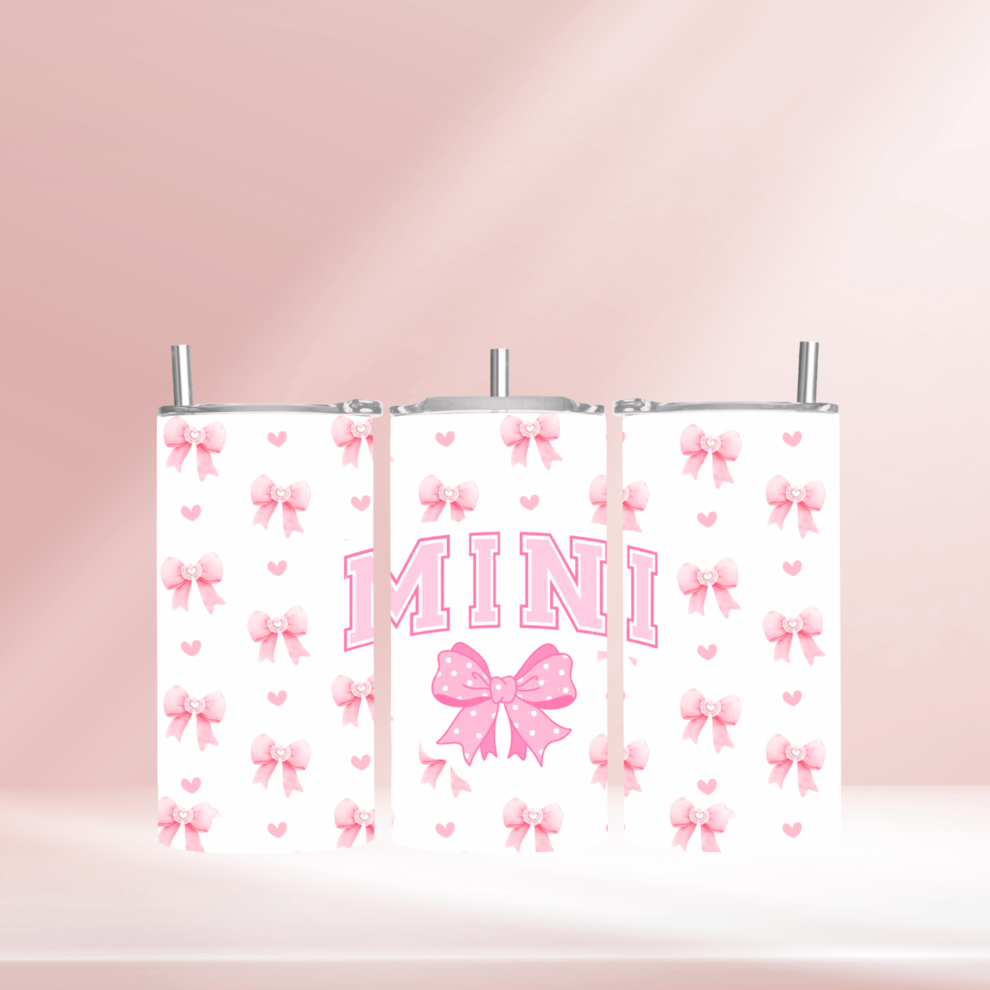 MINI pink bows - 12oz standard/sippy tumbler