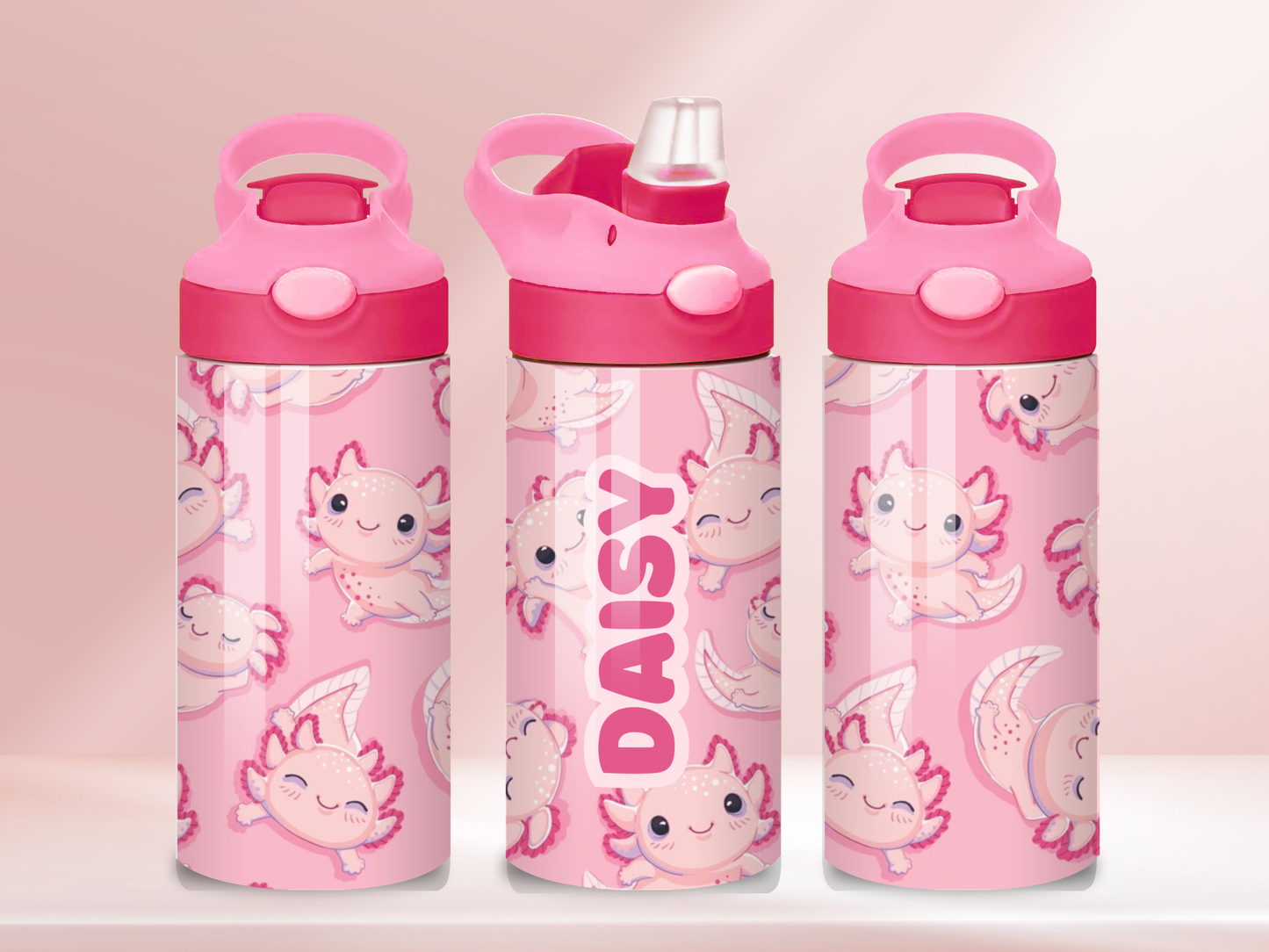 Pink Axylotyl - 12oz flip straw water bottle
