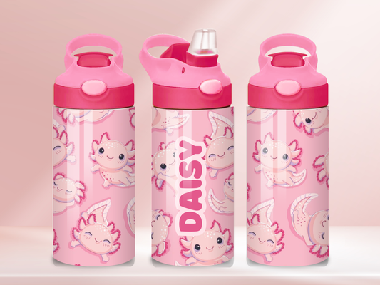 Pink Axylotyl - 12oz flip straw water bottle
