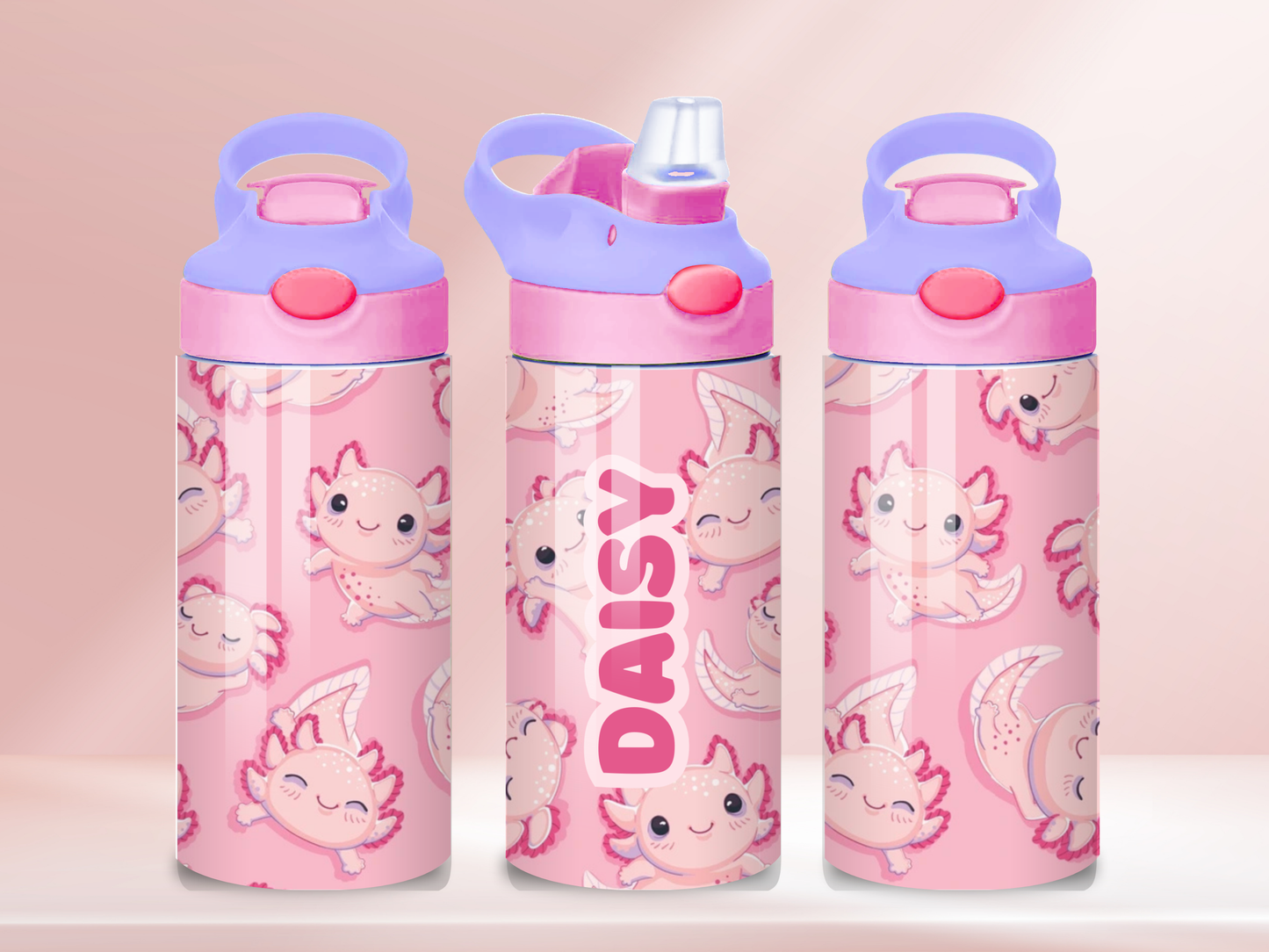 Pink Axylotyl - 12oz flip straw water bottle