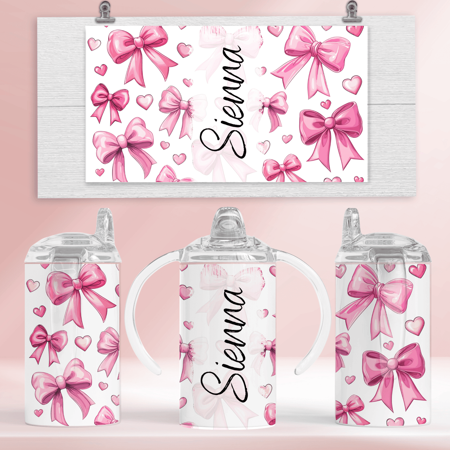 Mini me tumbler set - Personalised pink bows.