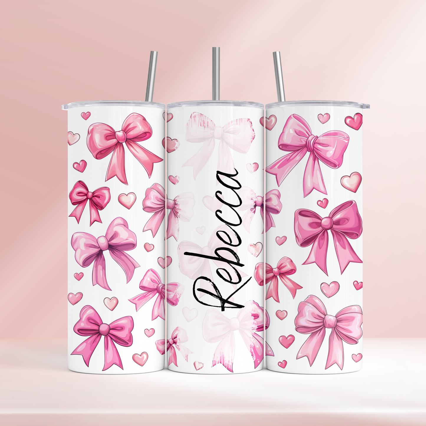 Pink bows - personalised- 20oz tumbler