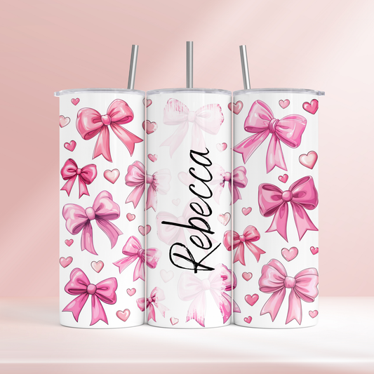 Pink bows - personalised- 20oz tumbler