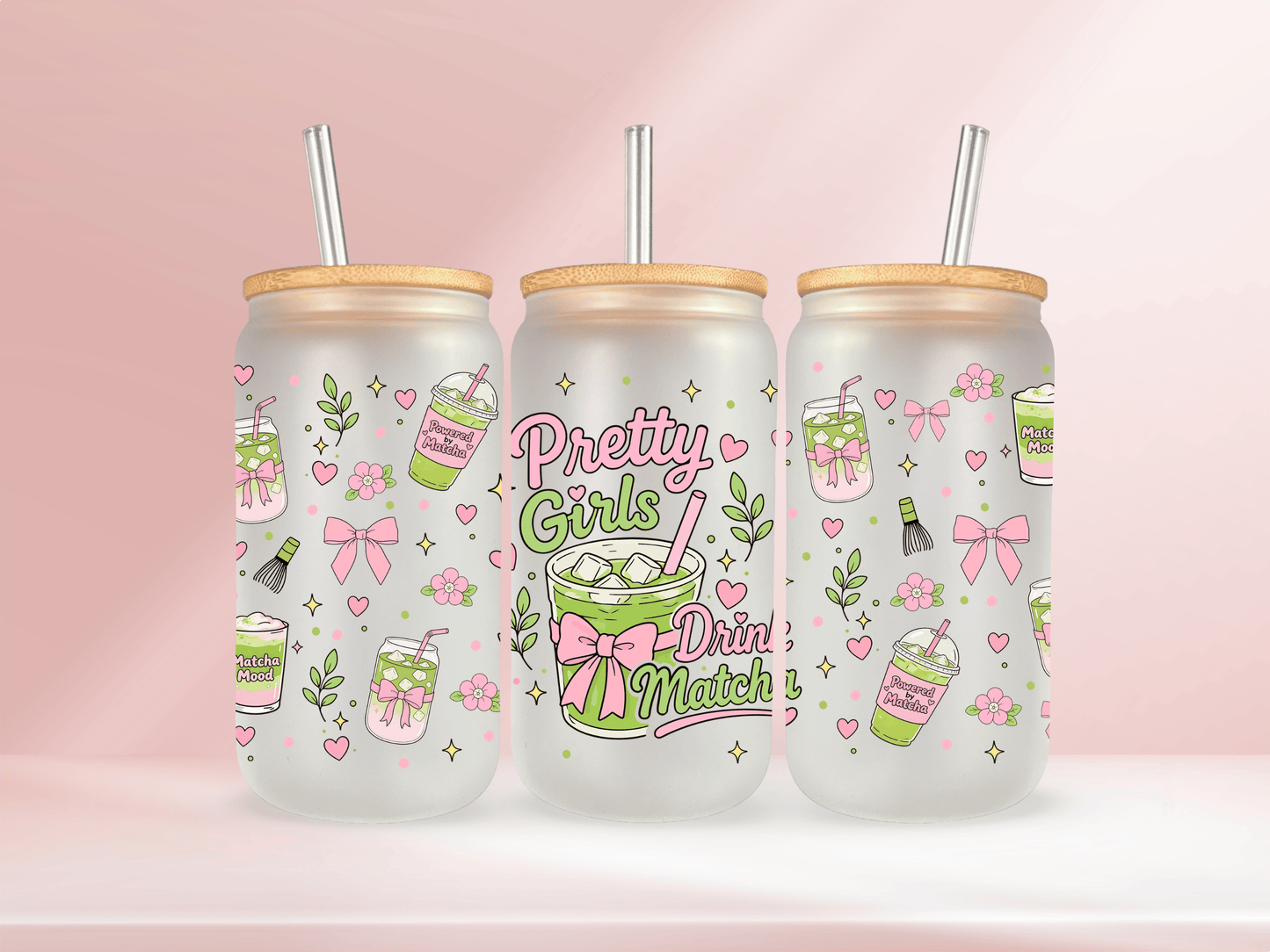Pretty girls drink matcha  - 16oz Libbey glass