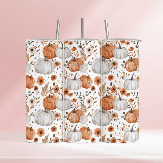 White and orange aesthetic pumpkins - 20oz tumbler